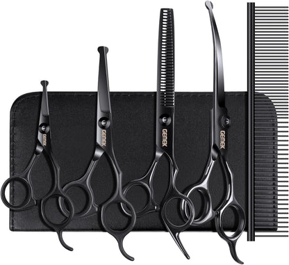 Dog Grooming Scissors Kit with Safety Round Tips, GEMEK Professional 6 in 1 Grooming Scissors for