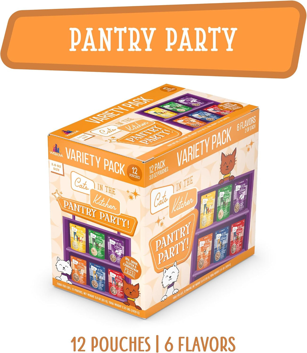 Weruva Cats in the Kitchen, Pantry Party Pouch Variety Pack in Gravy Cat Food, 3oz Pouch (Pack of