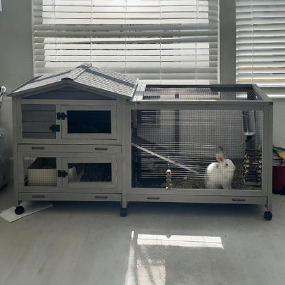 Aivituvin Rabbit Hutch Outdoor Rabbit Cage Indoor with Casters Bunny Cage Chikcen Coop for Small