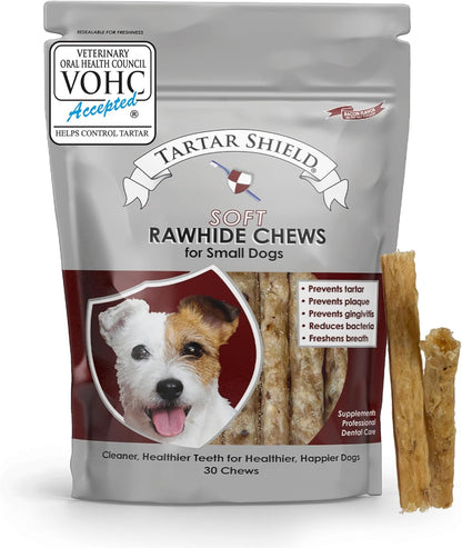 Tartar Shield Soft Rawhide Chews | Safe Dental Treats for Small Dogs | Vet VOHC Approved | Daily