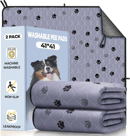 Fostanfly Washable Pee Pads for Dogs, 2 Pack 41"x41", Ultra-Absorbent Leakproof Non-Slip Reusable