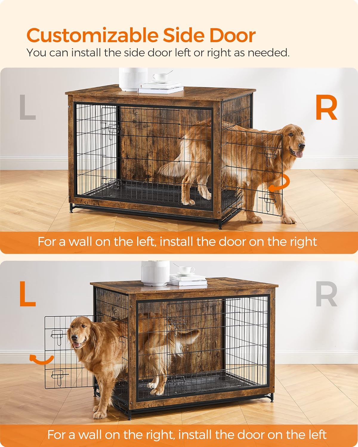Feandrea Dog Crate Furniture, 44.1" Side End Table, Modern Kennel for Dogs Indoor up to 80 lb
