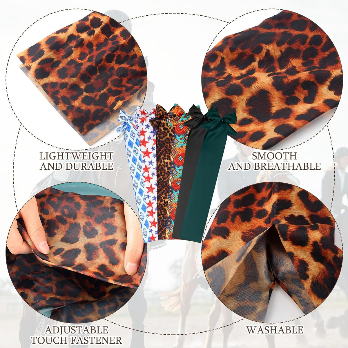 6 Pcs Horse Tail Bag Breathable Guard 22" Slip on Horse Care Tail Wrap 2 Strand Closure Straps