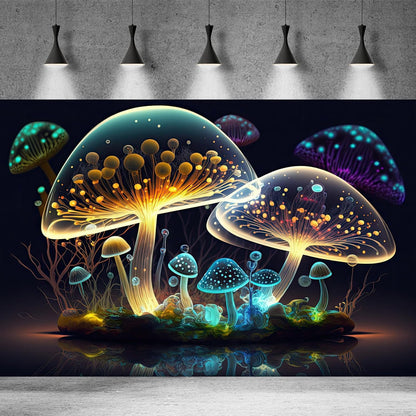 Mushroom Aquarium Background Abstract Glowing Fantasy Mushrooms Terrarium Background Mysterious