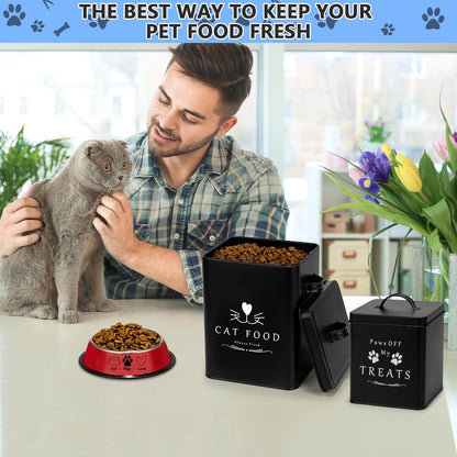 Meraki Home Farmhouse Cat Food and Treats Containers + Feed Scoop + Pet Food Bowl - Tight Lids