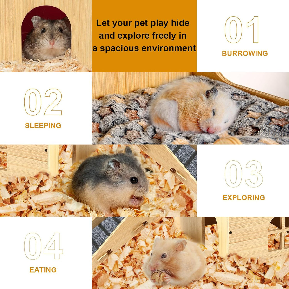 Wooden Guinea Pig Castle Hideout,Enlarged Guinea Pig Castle,Wooden Hamster House with Stairs &