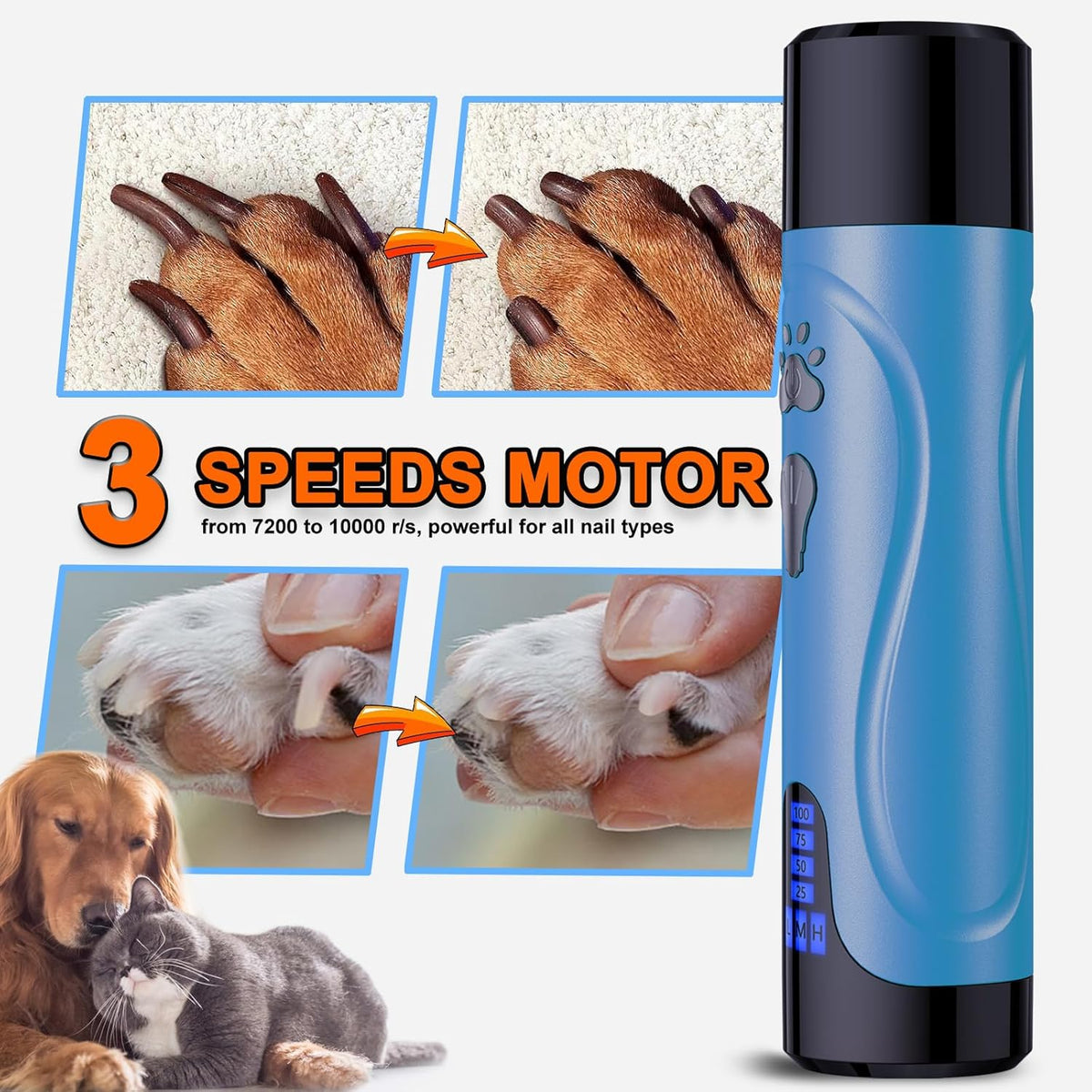 YABIFE Dog Nail Grinder, Dog Nail Trimmers and Clippers Kit, Super Quiet, Rechargeable, for Small