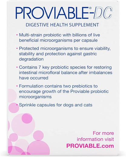 Nutramax Proviable Probiotics for Dogs and Cats, Daily Digestive Health Supplement with Multiple