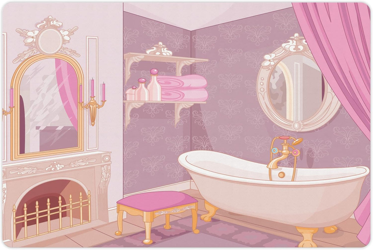 Lunarable Feminine Pet Mat for Food and Water, Design in The Palace of The Cartoon Bathtub Cabinet