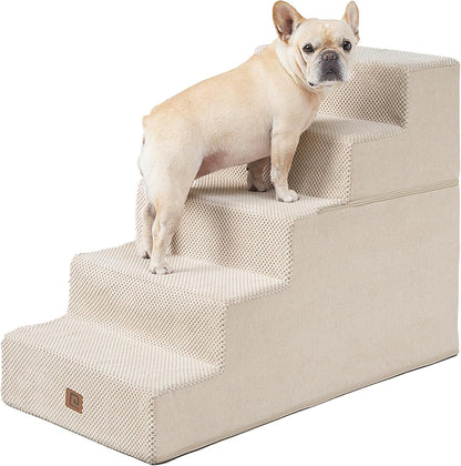 EHEYCIGA Dog Stairs for High Bed 25" H, 5-Step Extra Wide Dog Steps for Bed, Pet Steps for Small