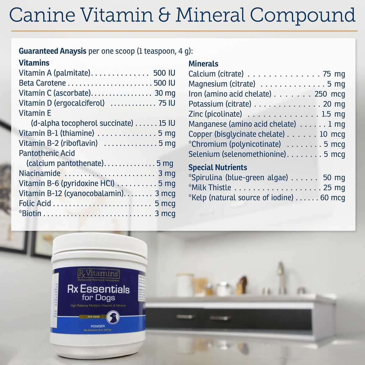 Rx Vitamins Essentials for Dogs - Daily Vitamins & Minerals - with Blue Spirulina, Kelp Powder, and