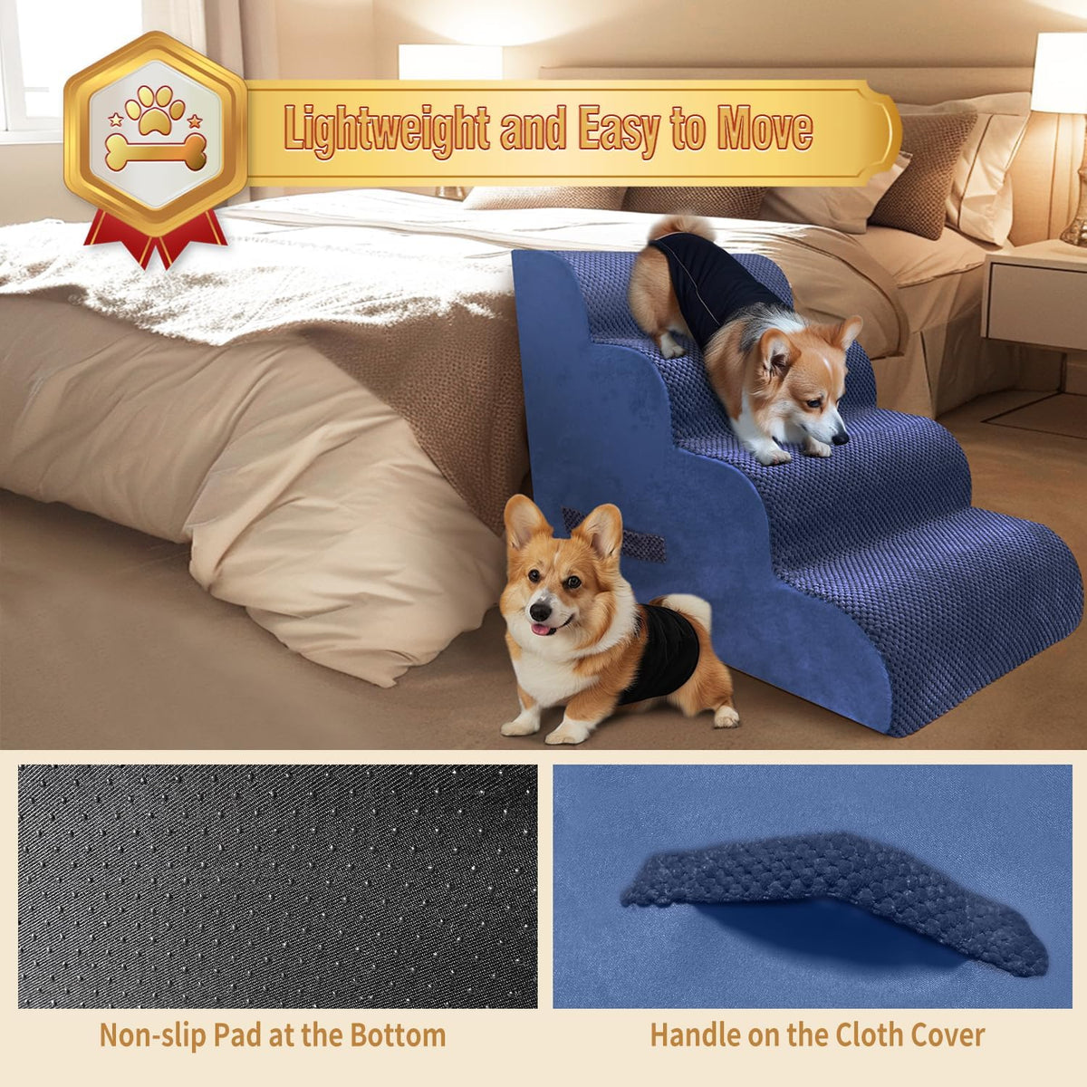 PAWSCART Dog Stairs for Small Dogs and Cats, 4-Step Dog Steps for Bed, 19.6" H Pet Stairs for High