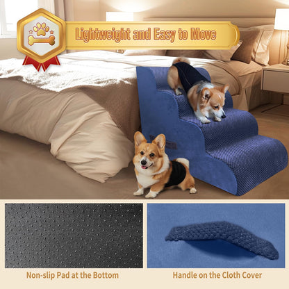 PAWSCART Dog Stairs for Small Dogs and Cats, 4-Step Dog Steps for Bed, 19.6" H Pet Stairs for High