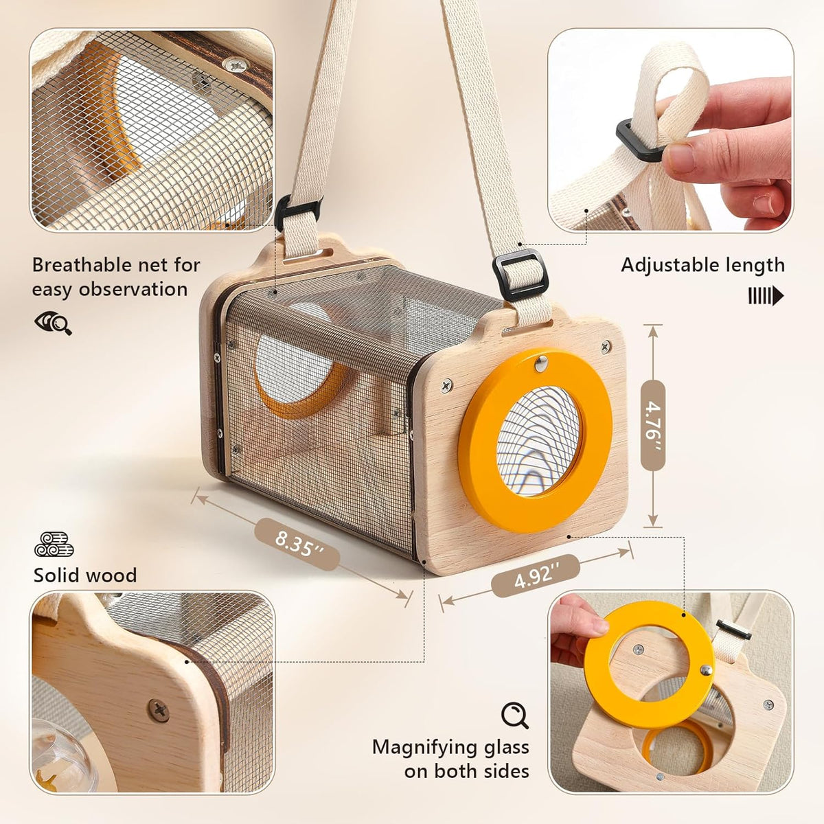 Wooden Bug Catcher for Kids, 8-in-1 Insect Exploration Set with Butterfly Net, Magnifying Glass