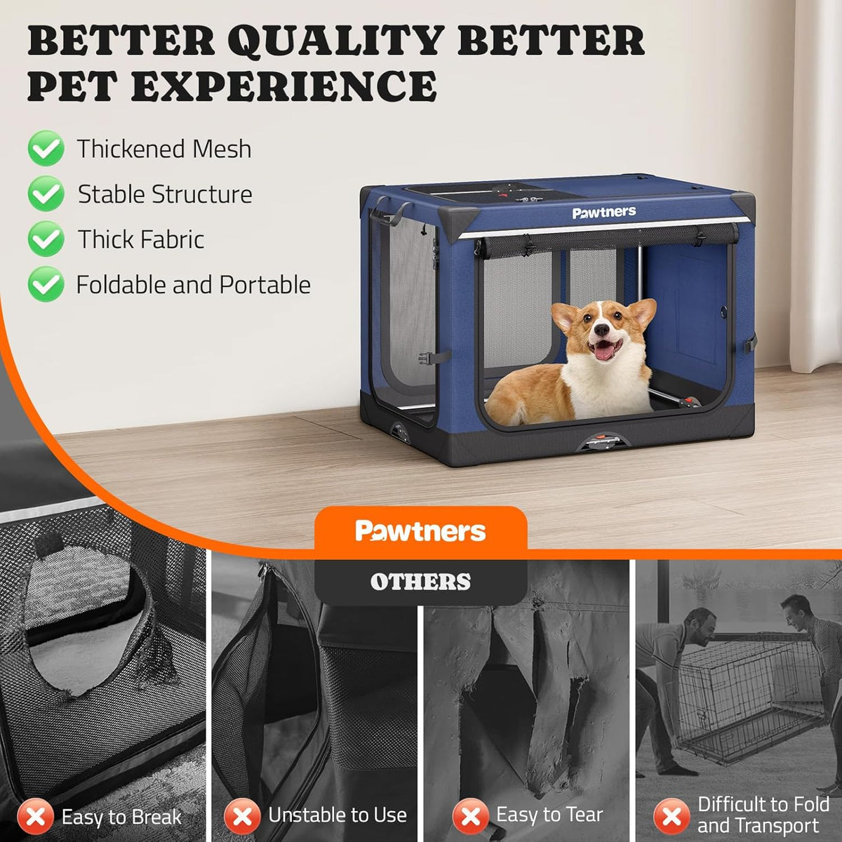 Collapsible Dog Crate: 30 Inch Foldable Soft Sided Dog Crate for Medium Dogs, Portable Dog Travel