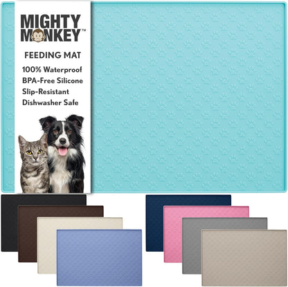 MIGHTY MONKEY 100% Waterproof Dog Food Mat, Raised Edges Silicone Pet Feeding Placemat for Cat