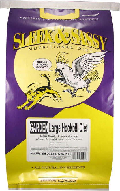 SLEEK & SASSY Garden Large Hookbill Parrot Food for Large Conures, Amazons, African Greys