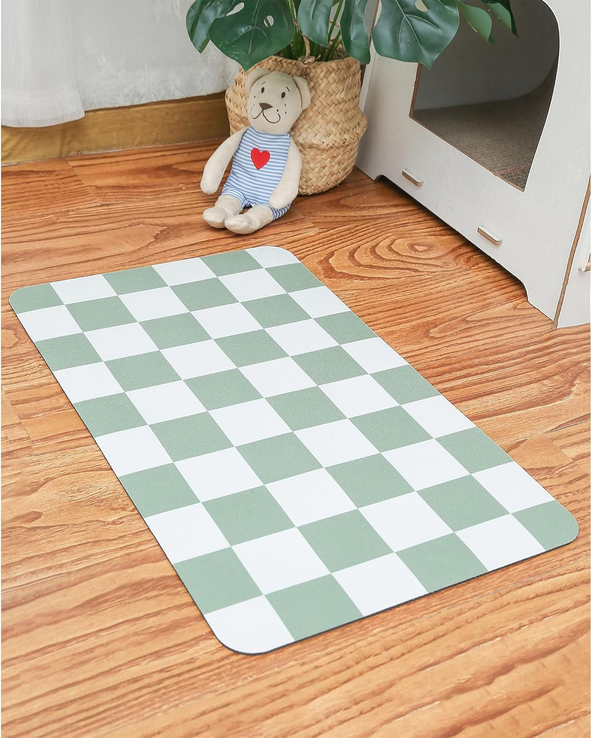 Ralxion Checkered Dog Feeding Mat, Absorbent Mats for Dog Food and Water Bowl, Dispenser, Retro