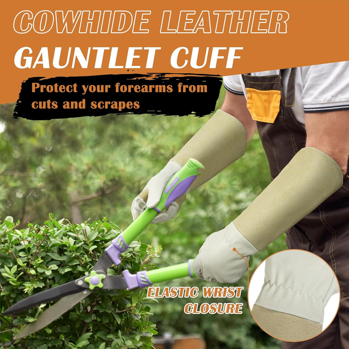 HANDLANDY Pruning Gloves Long for Men & Women, Pigskin Leather Rose Gardening Gloves- Breathable &