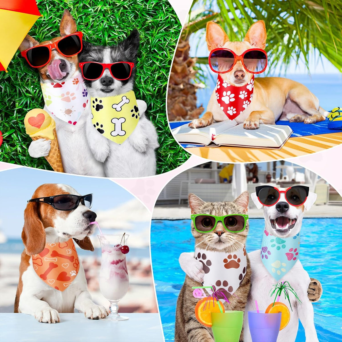 Abbylike 50 Pcs Paw Print Dog Bandanas Bulk Cute Footprint Bandanas for Dogs Triangle Kerchief Bib