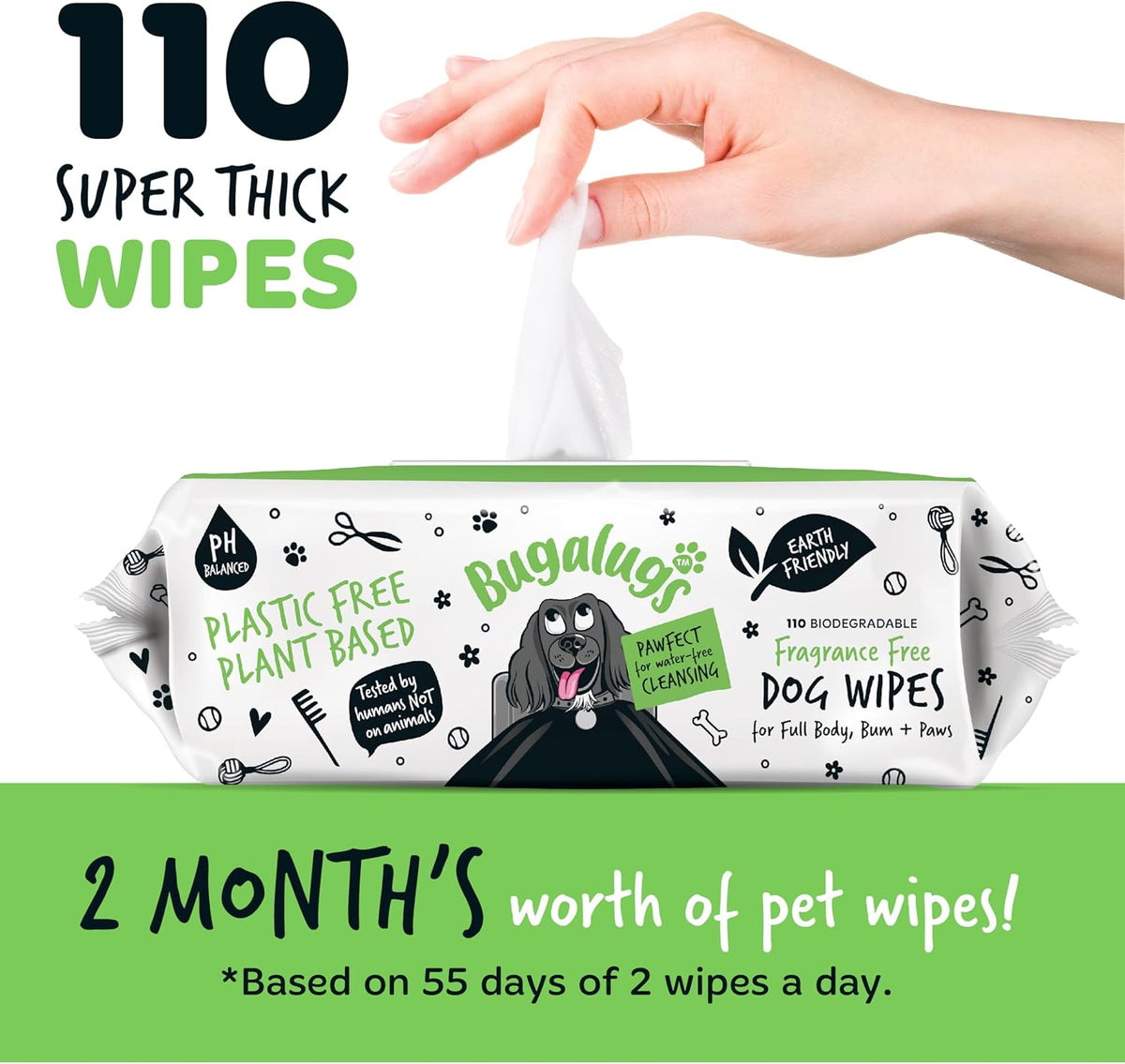 BUGALUGS Dog Wipes, 100% Plastic Free Biodegradable pet Wipes for Full Body, Eye Wipes, Ear Wipes