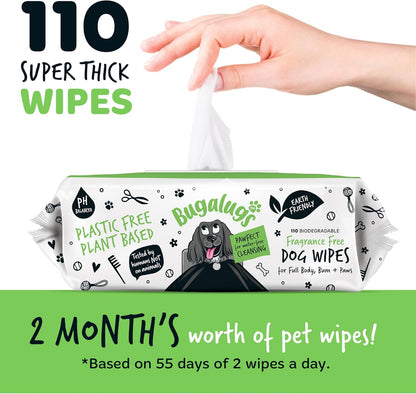 BUGALUGS Dog Wipes, 100% Plastic Free Biodegradable pet Wipes for Full Body, Eye Wipes, Ear Wipes