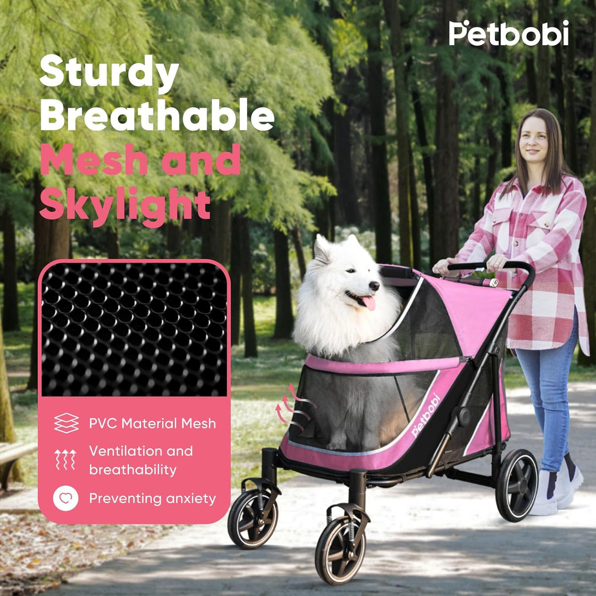 Petbobi Dog Stroller for Medium Dogs - Easy Fold Dual Entry Pet Stroller with One-Foot Brake, All
