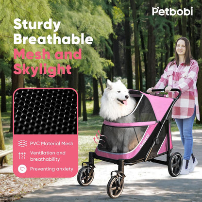Petbobi Dog Stroller for Medium Dogs - Easy Fold Dual Entry Pet Stroller with One-Foot Brake, All
