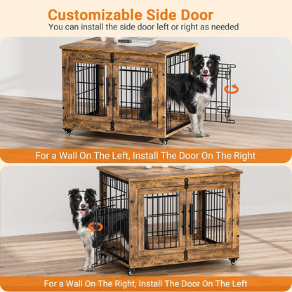 Lulive Dog Crate Furniture Set of 2, Dog Kennel Indoor Double Doors Wooden Dog Cage, 32'' Heavy