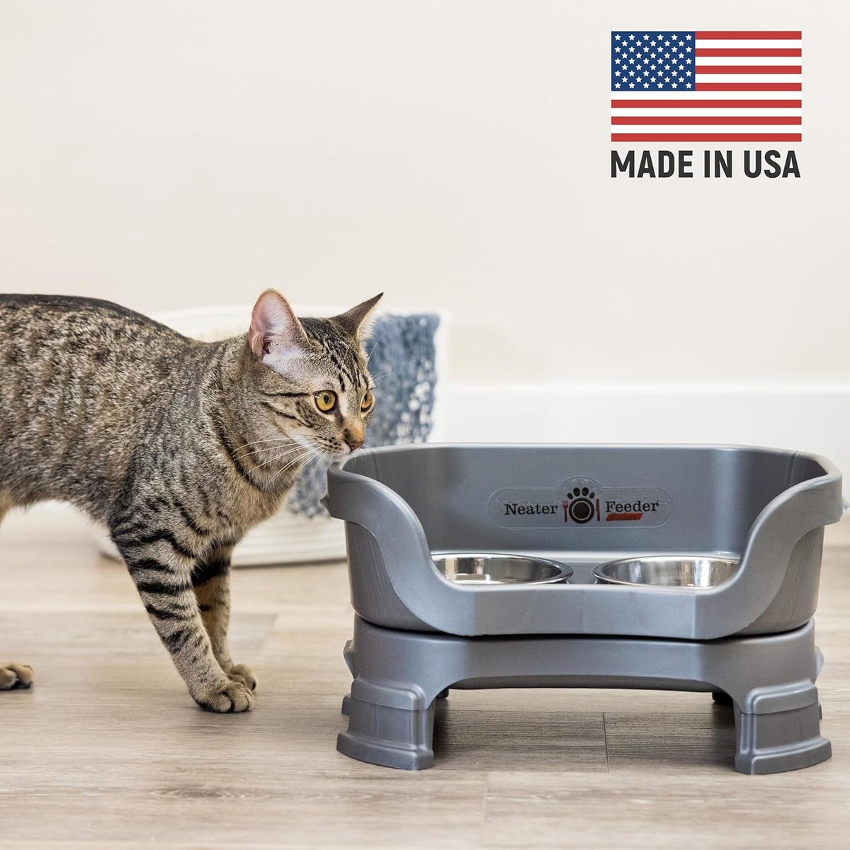 Neater Feeder Deluxe Mess Proof Cat Bowls Elevated for All Breeds – Made in USA – No Spill Raised