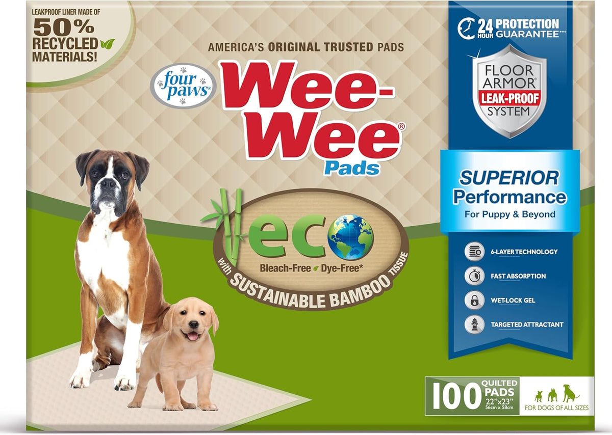 Four Paws Wee-Wee Superior Performance Bamboo Pee Pads for Dogs, Earth Friendly Dog & Puppy Potty