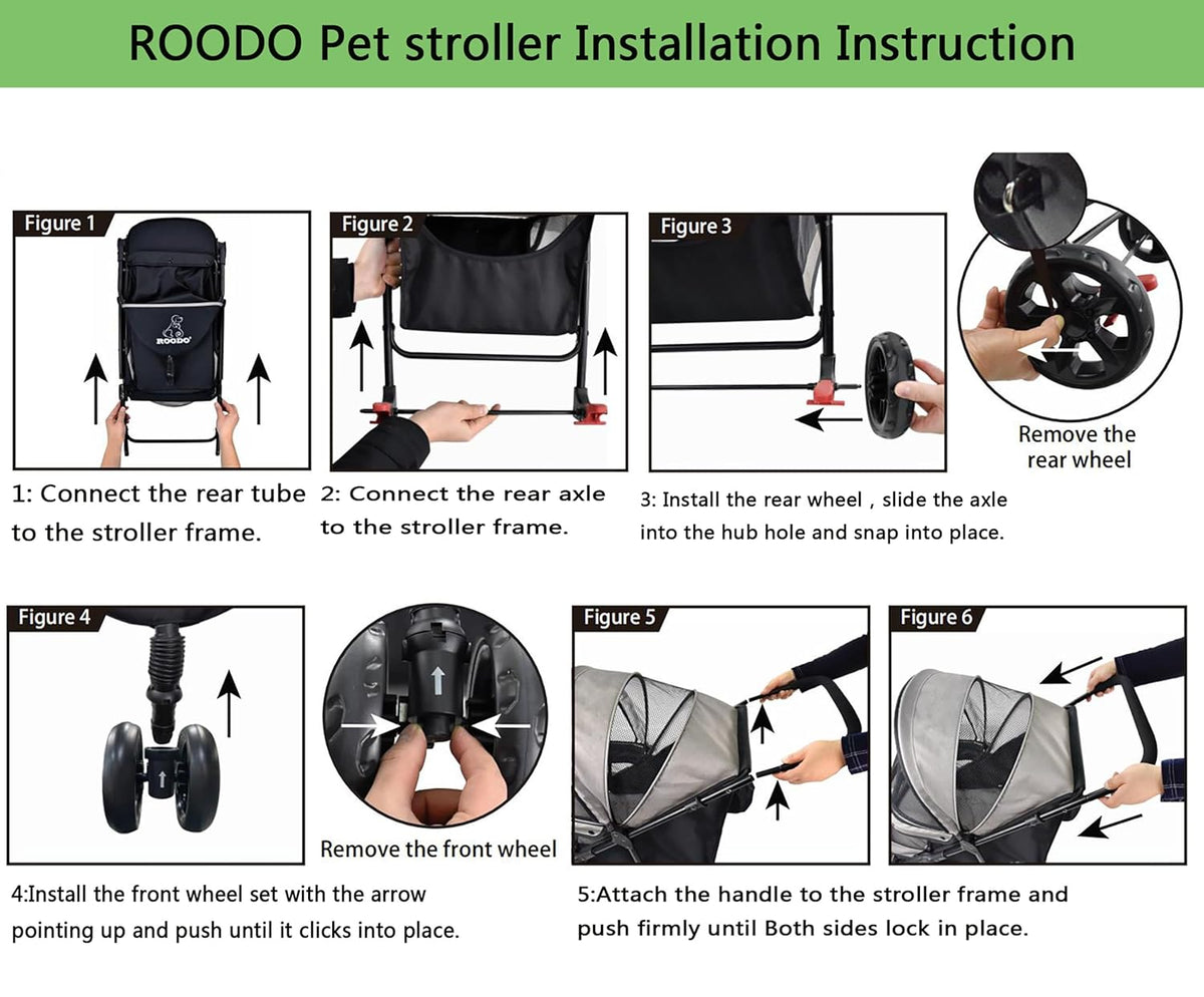 ROODO 3 Wheel Dog Pet Cat Stroller Best Lightweight Foldable Compact Portable Jogger All Terrain