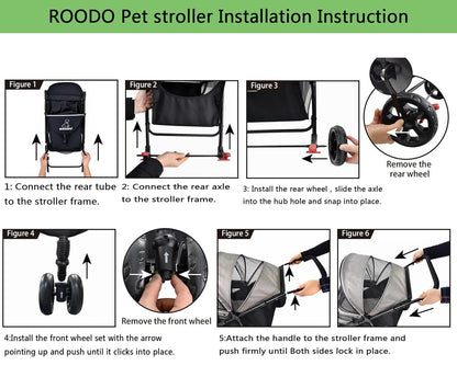 ROODO 3 Wheel Dog Pet Cat Stroller Best Lightweight Foldable Compact Portable Jogger All Terrain