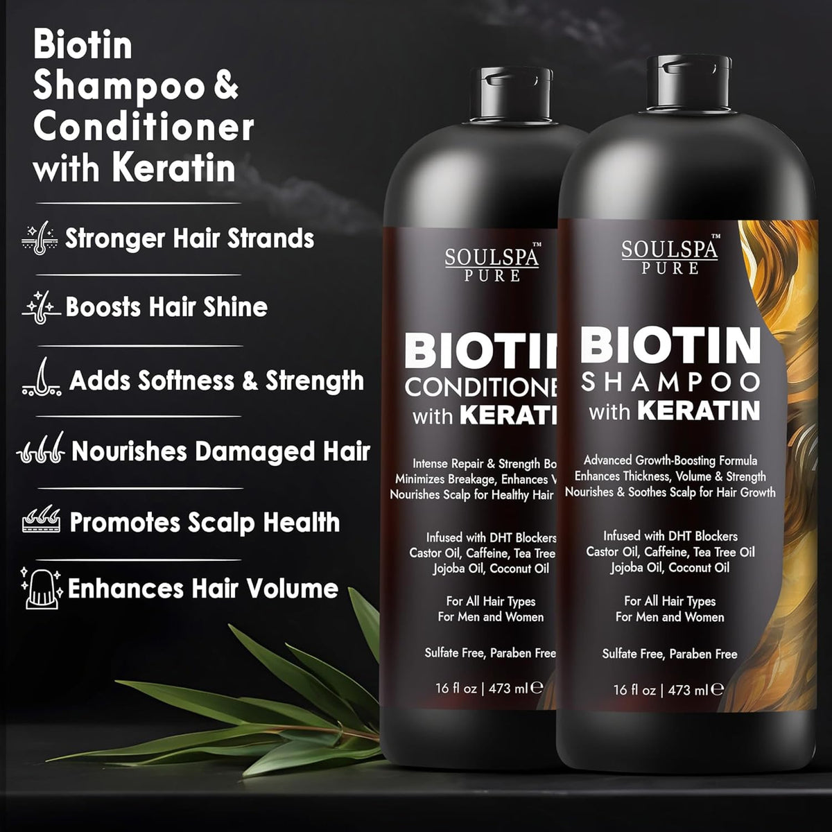 Biotin Shampoo and Conditioner Set with Keratin - Sulfate-Free Advanced Anti-Thinning, Hair Growth