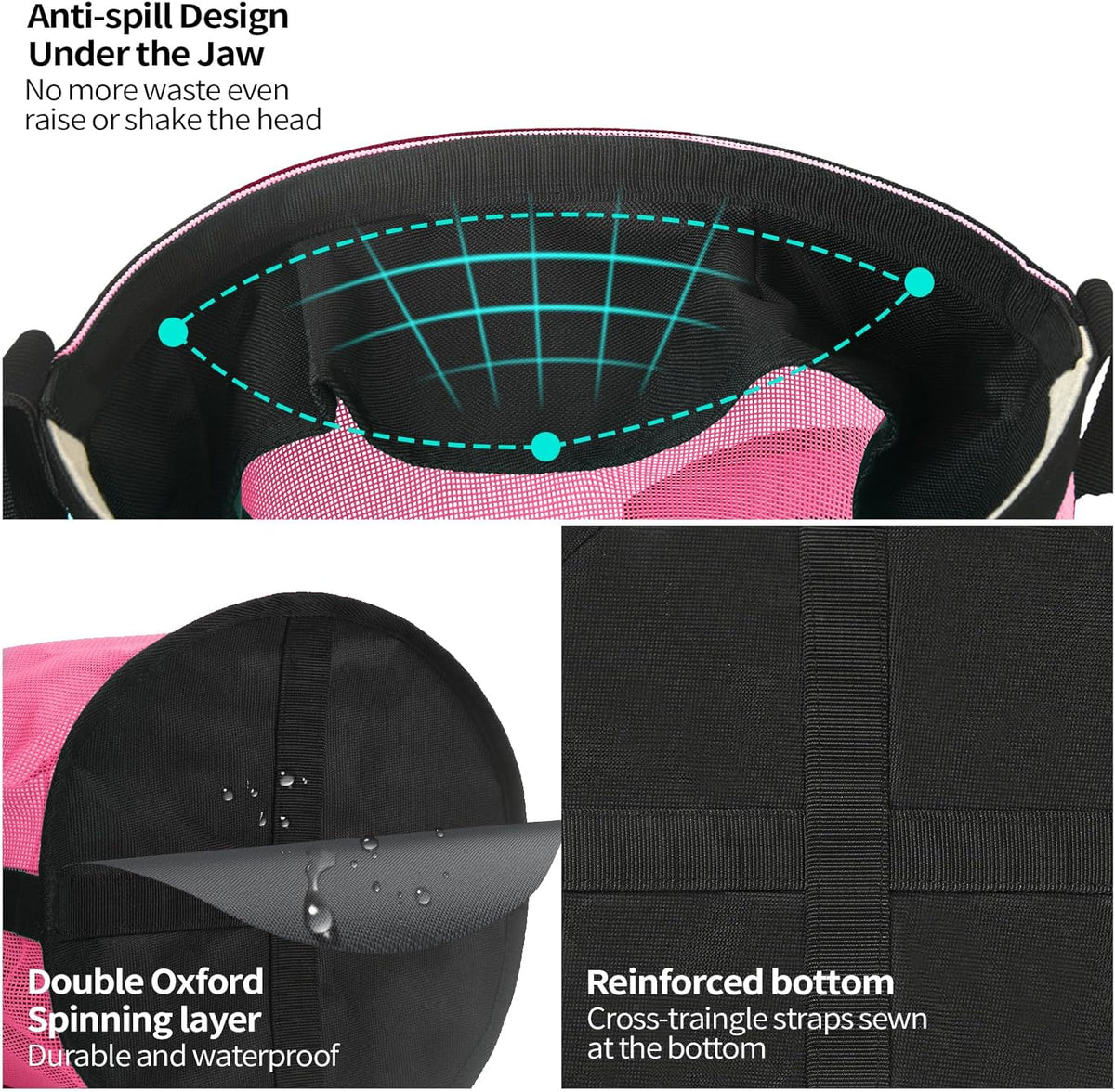 Horse Feed Bag 2 Pcs, Mesh Feed Bags for Horses, Muzzle Feedbag for Feeding Grain, Anti-Spill