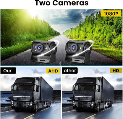 Hikity Dual Backup Camera Monitor Kit, 7'' 1080P RV Reverse Camera System for Trucks, SUV, Bus