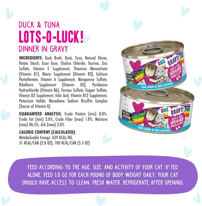 Weruva B.F.F. OMG - Best Feline Friend Oh My Gravy!, Lots-O-Luck! with Duck & Tuna in Gravy Cat