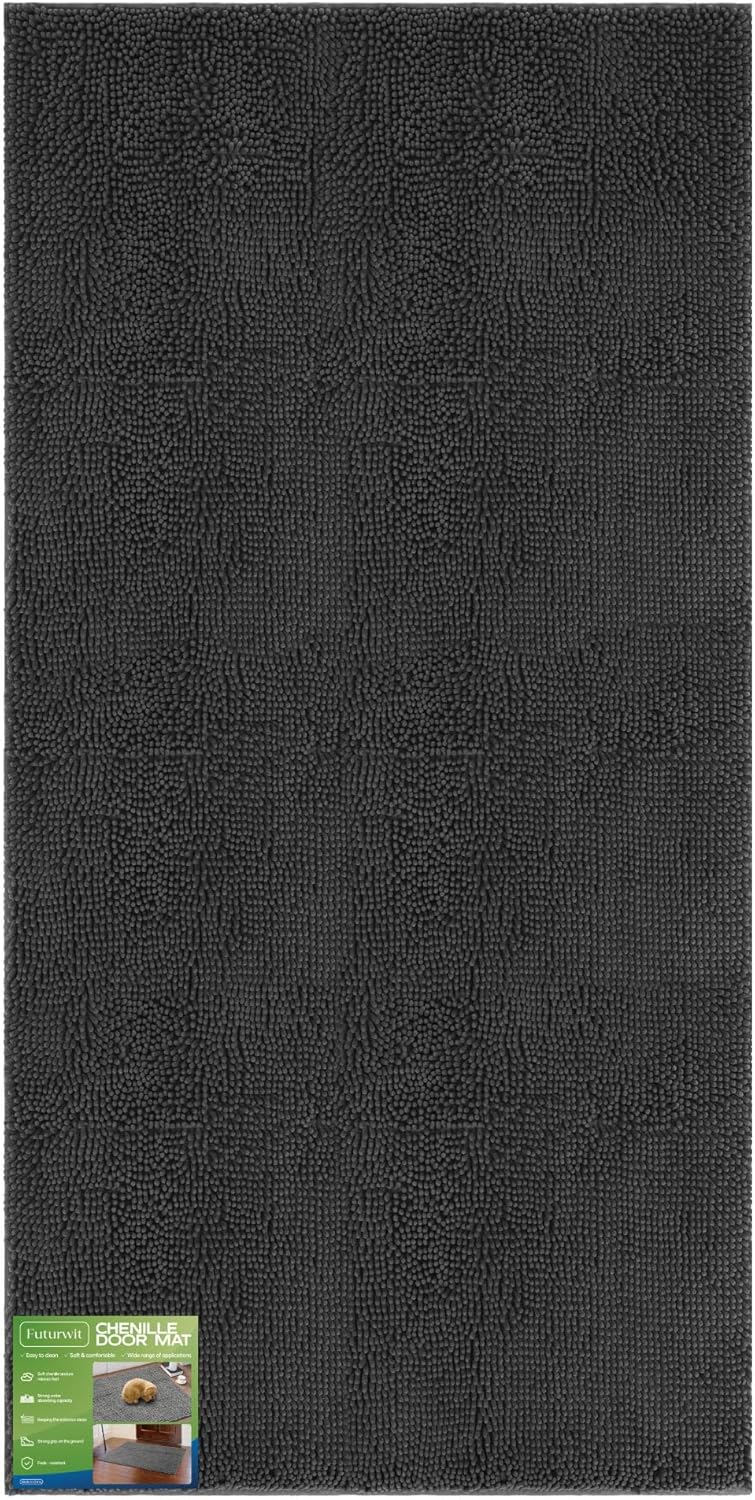 Dog Door Mat for Muddy Paws, 96" x 48" Chenille Absorbent Front Door Mat Inside, Large Runner Mud