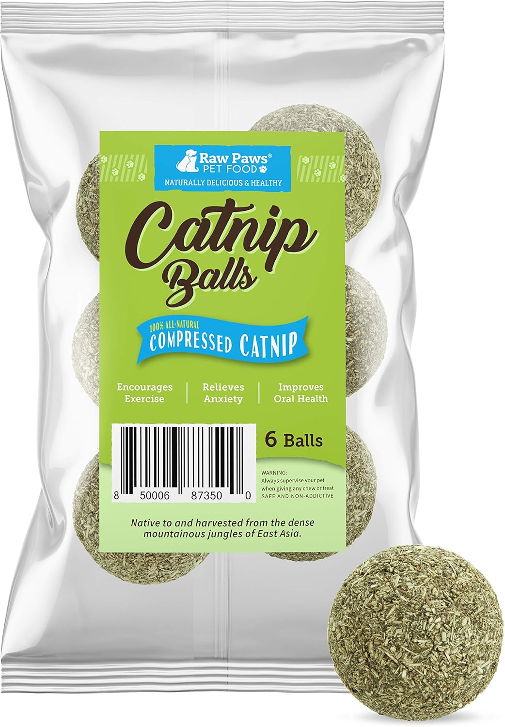 Raw Paws Catnip Balls for Cats, (6-Count) - Interactive Cat Toy for Indoor Cats - Cat Nip Licking