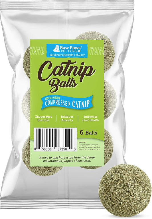 Raw Paws Catnip Balls for Cats, (6-Count) - Interactive Cat Toy for Indoor Cats - Cat Nip Licking