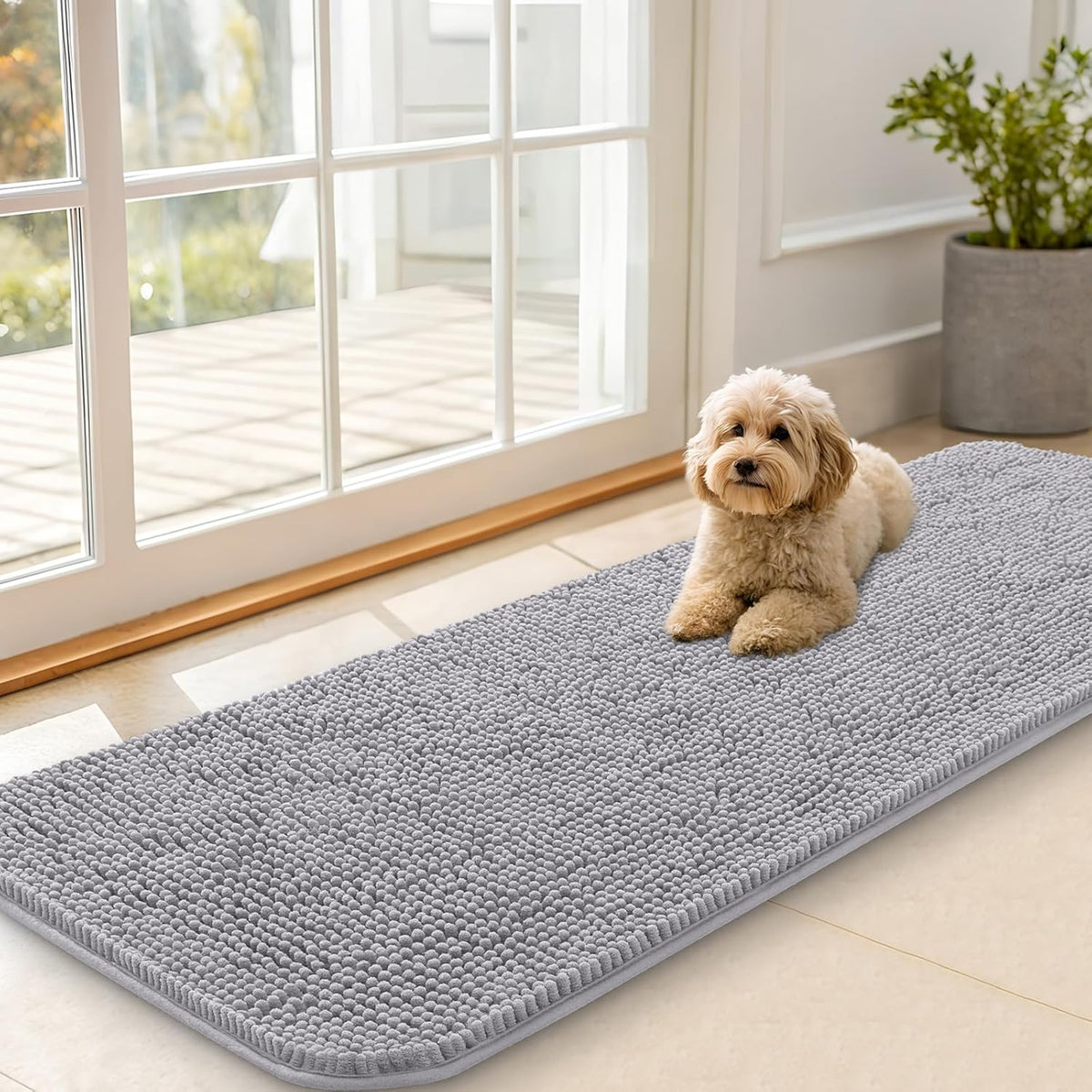 OLANLY Dog Door Mat for Muddy Paws 59x20, Absorbs Moisture and Dirt, Absorbent Non-Slip Washable