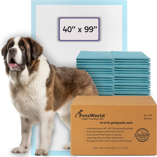 PETSWORLD Mega-Sized Dog Pee Pads (40" x 99") – 4XL Gigantic Pet Piddle Pads for Puppy Training