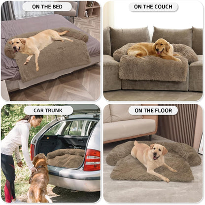 Calming Dog Bed Fluffy Plush Dog Mat for Furniture Protector with Removable Washable Cover for