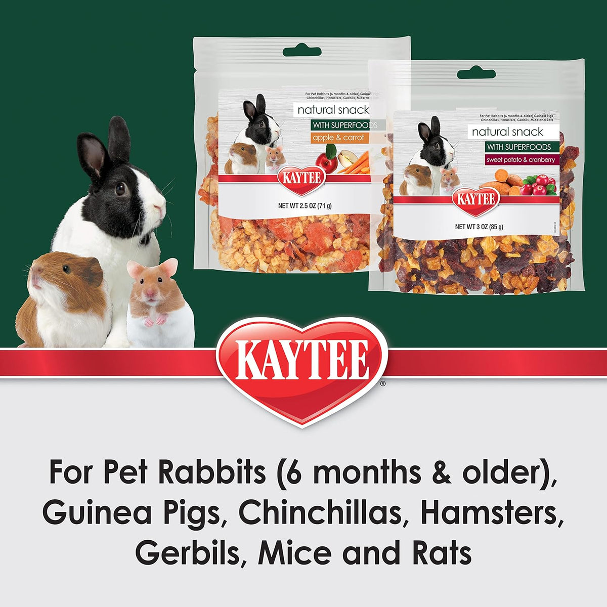Kaytee Natural Snack with Superfoods For Pet Guinea Pigs, Rabbits, Hamsters, and Other Small