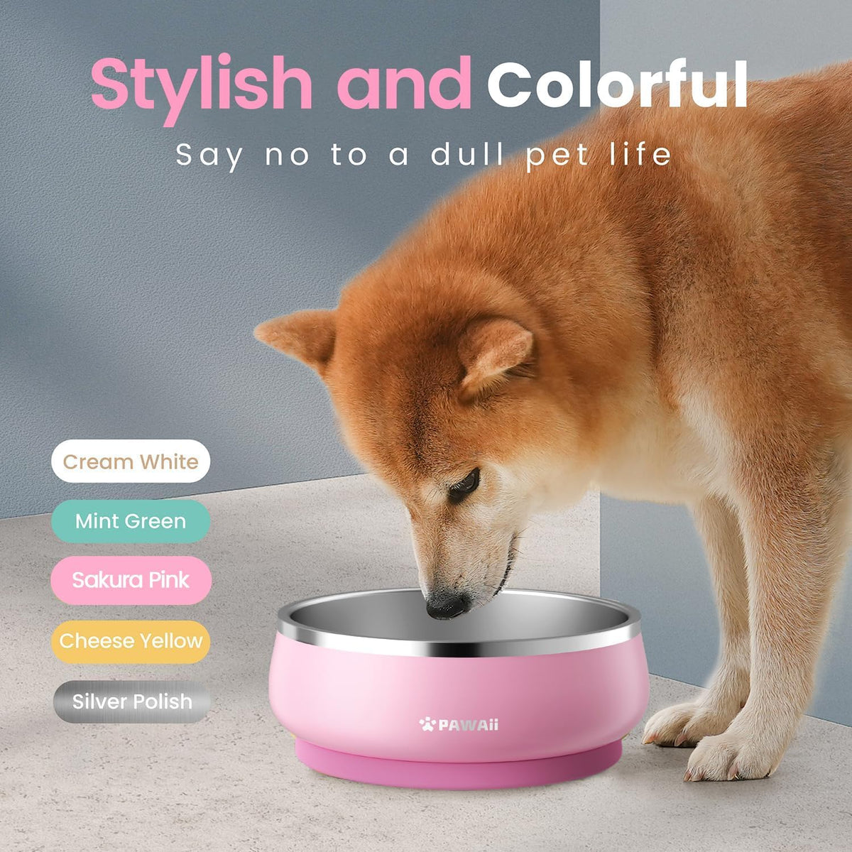 Pawaii Stainless Steel Dog Bowl with Non-Slip Rubber Base & Double Wall Insulation - Durable Design