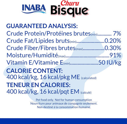 INABA Churu Bisque for Cats, Creamy Lickable Purée Side Dish with Vitamin E, 1.4 Ounces per Pouch
