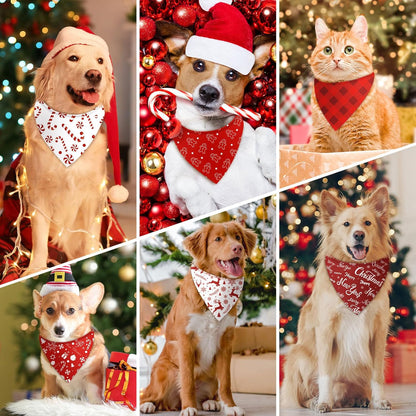 Abbylike 200 Pcs Christmas Dog Bandanas Bulk Xmas Red and White Bandanas for Dogs Triangle Kerchief