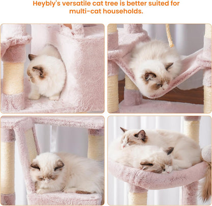Heybly Cat Tree, 68 inch Multi-Level Cat Tower for Indoor Cats, 2 Widened Plush Perches Cat Condo
