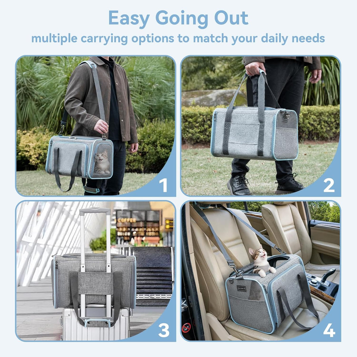 Petsfit Small Cat Carrier Soft Airline Approved Expandable Carrier for Kitten Puppy Bunny