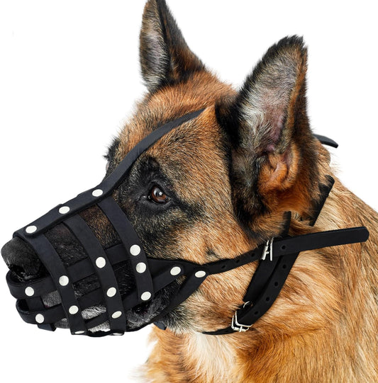 CollarDirect Dog Muzzle German Shepherd Dalmatian Doberman Setter Leather Basket Medium Large